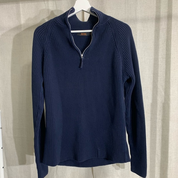ZARA Man Textured Half Zip Pullover in Navy - Picture 5 of 9